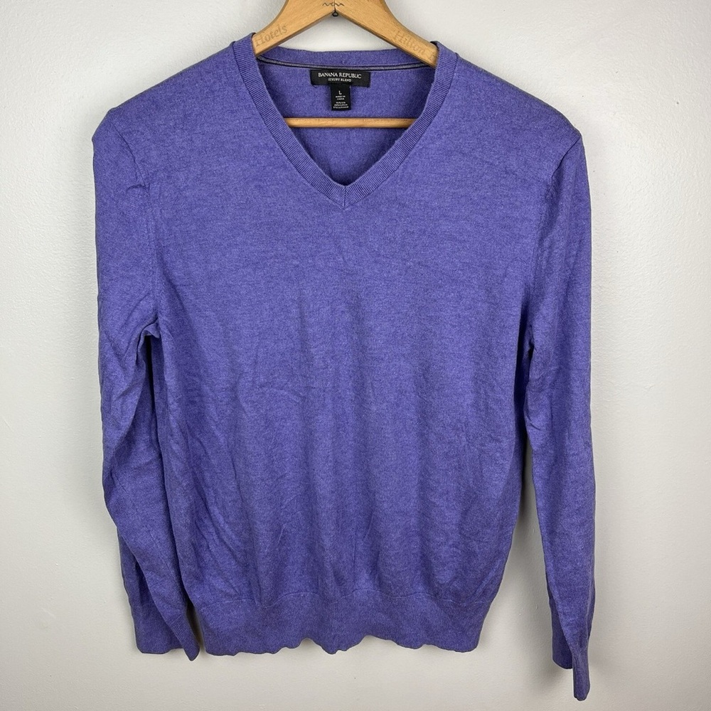 Banana Republic Luxury Silk Cashmere Cotton Knit Lavender Purple V-Neck Sweater